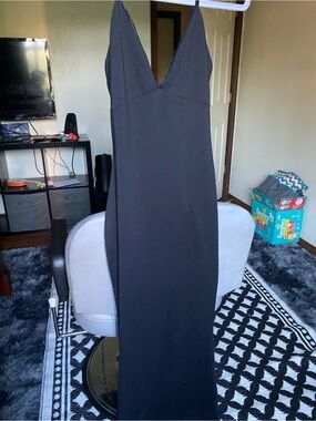 SHEIN Black V-Neck Maxi Slip Dress